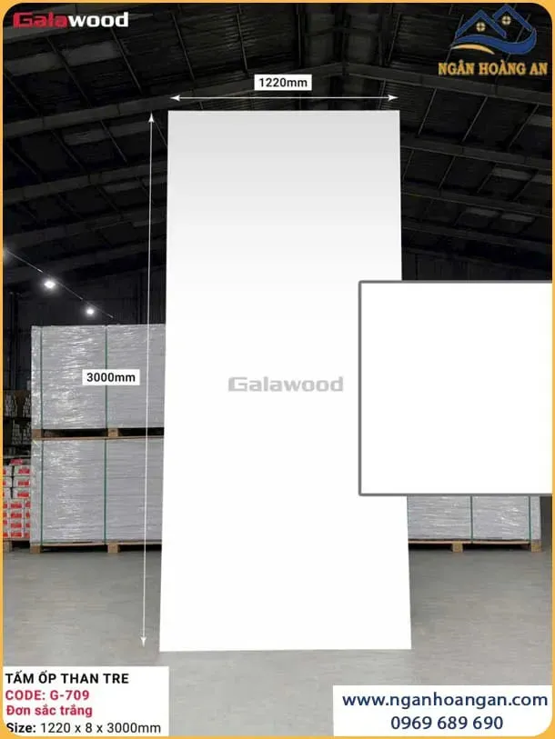 Tấm Ốp Tường Sợi Than Tre Galawood 8mm G-709 Đơn Sắc Trắng